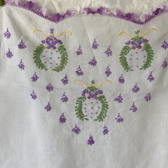 Vintage Other - Vintage set 2 Linen Handmade embroidery Floral Crocheted Bordered edges Runners